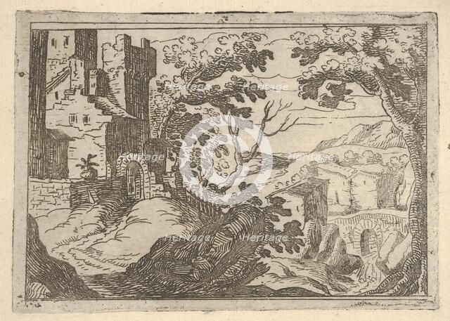 Landscape with buildings to the left and a bridge at right below, ca. 1620-50. Creator: Remigio Cantagallina.