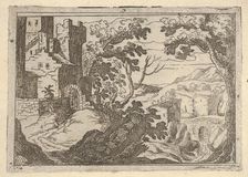 Landscape with buildings to the left and a bridge at right below, ca. 1620-50. Creator: Remigio Cantagallina