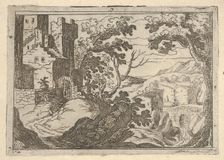 Landscape with buildings to the left and a bridge at right below, ca. 1620-50. Creator: Remigio Cantagallina