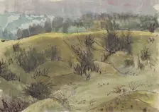 Landscape with bushes, Italy, c1950. Creator: Shirley Markham