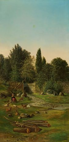 Landscape with goatherd by a river, 1891. Creator: Ceferino Araujo