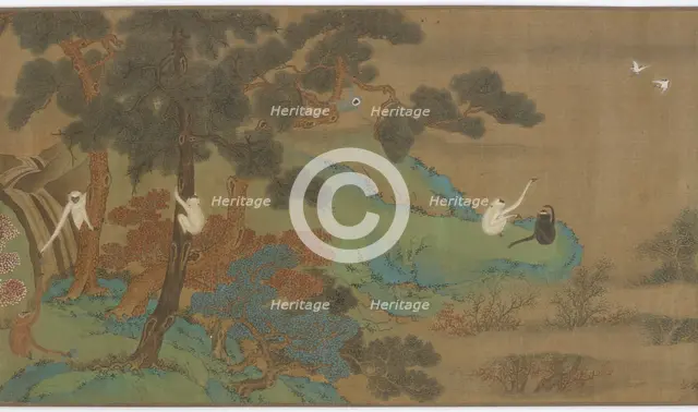 Landscape with Gibbons and Cranes, Qing dynasty, 18th century. Creator: Unknown.