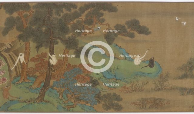 Landscape with Gibbons and Cranes, Qing dynasty, 18th century. Creator: Unknown.