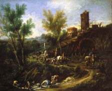 Landscape with Gypsies and Washerwomen, about 1705-1710. Creator: Alessandro Magnasco