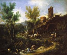 Landscape with Gypsies and Washerwomen, about 1705-1710. Creator: Alessandro Magnasco