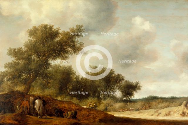 Landscape with Deer Hunters, c1630. Creator: Salomon Ruysdael.