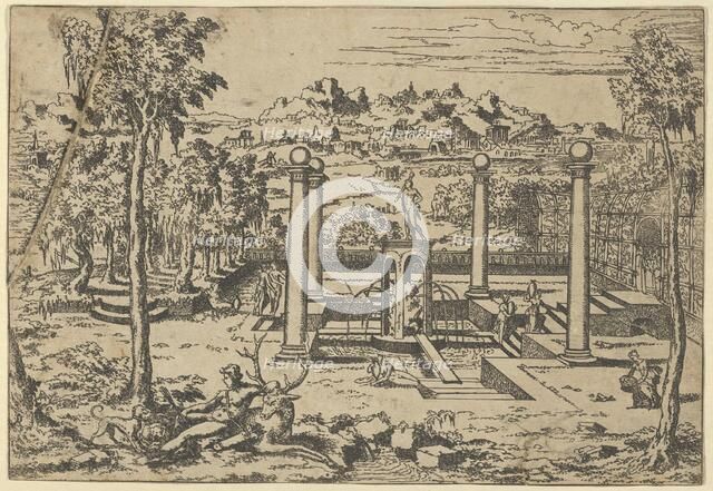 Landscape with Diana Resting, 1526-50. Creator: Leon Davent.