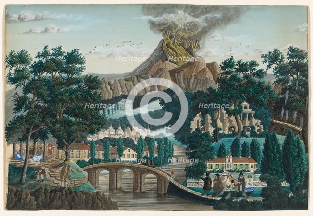 Landscape with Erupting Volcano, Bridge and Wedding Party, n.d. Creator: Ernst Damitz.