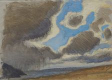 Landscape with expansive cloudy sky, early 20th century. Creator: George Clausen