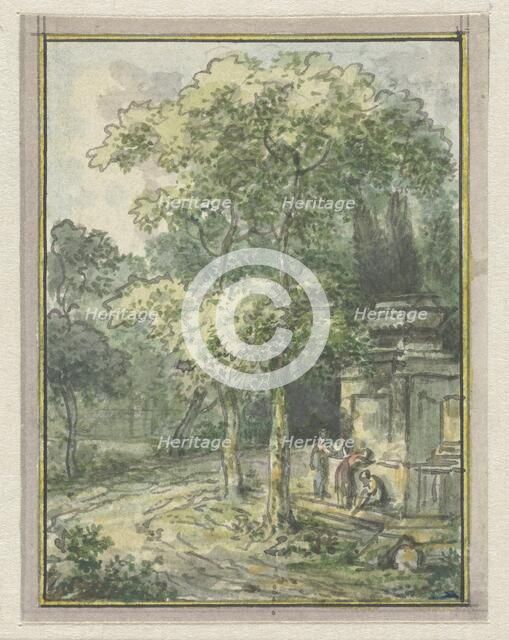 Landscape with fountain, 1752-1819. Creators: Juriaan Andriessen, Isaac de Moucheron.