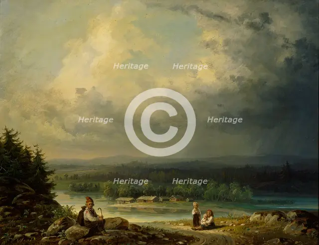 Landscape with four Peasant Childen, 1865. Creator: Robert Wilhelm Ekman.