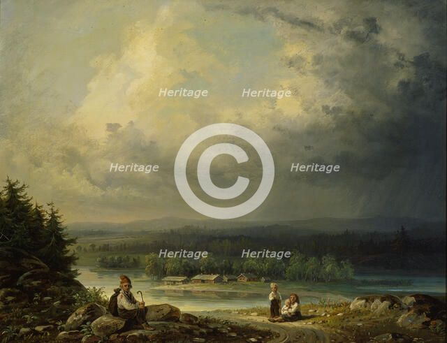 Landscape with four Peasant Childen, 1865. Creator: Robert Wilhelm Ekman.