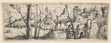 Landscape with Fort and a Church on a River, 1545. Creator: Augustin Hirschvogel