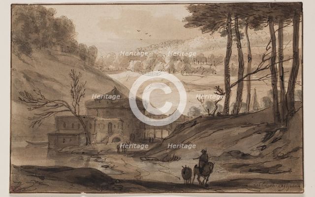 Landscape with Fortress and a Man on Horseback, after 1640. Creator: Roelandt Roghman.