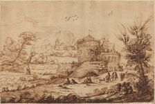 Landscape with Fortress and River, second half 18th century. Creator: Guercino