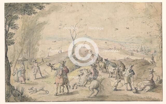 Landscape with falconers and herdsman, 1596-1653. Creator: Jan Wildens.