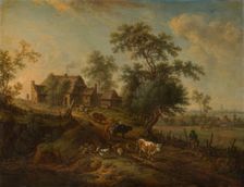 Landscape with Farm Animals on a Road, 18th century. Creator: Christian Georg Schutz