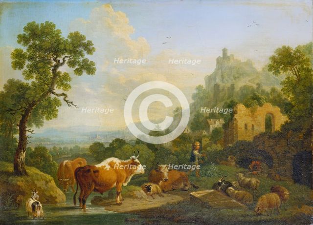 Landscape with Farm Animals at a Brook, 1768. Creator: Friedrich Wilhelm Hirt.