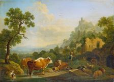 Landscape with Farm Animals at a Brook, 1768. Creator: Friedrich Wilhelm Hirt