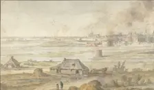 Landscape with farm buildings and a walled city, 1600-1699. Creator: Anon