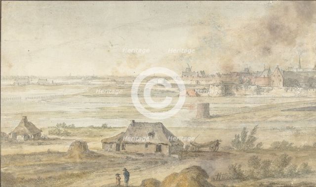 Landscape with farm buildings and a walled city, 1600-1699.  Creator: Anon.