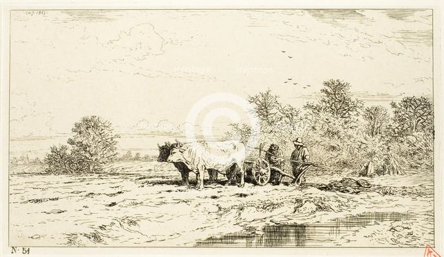 Landscape with Farm Laborers, 1845. Creator: Charles Emile Jacque.