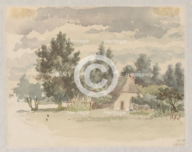 Landscape with farm surrounded by trees, 1866. Creator: Jan Striening.