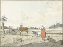 Landscape with farmer and cattle, 1700-1800. Creator: W. Barthautz
