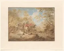 Landscape with fighting riders, 1743. Creator: Gerard Joseph Xavery
