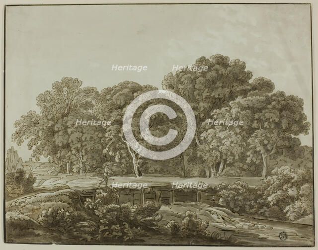 Landscape with Figure Crossing Bridge over Stream, n.d. Creator: Thomas Sandby.