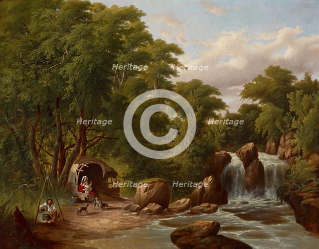 Landscape with Figures, 1859. Creator: Thomas Balthazar Glessing.