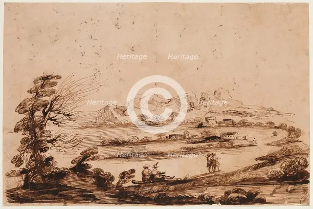 Landscape with Figures, 18th century. Creator: Unknown.