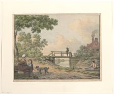 Landscape with figures and a bridge near a farmhouse, 1756-1813. Creator: Anthony Andriessen