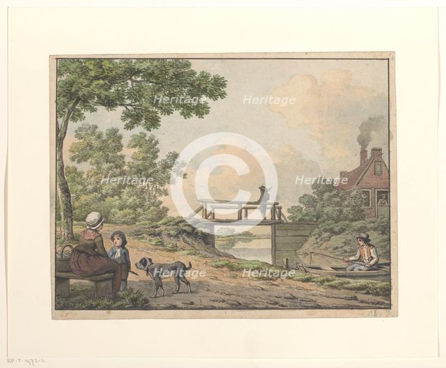 Landscape with figures and a bridge near a farmhouse, 1756-1813. Creator: Anthony Andriessen.