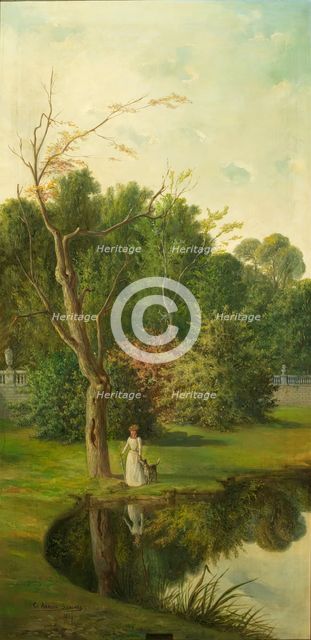 Landscape with figures by a lake, 1891. Creator: Ceferino Araujo.