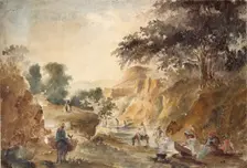 Landscape with figures by a river, 1853-1854. Artist: Camille Pissarro