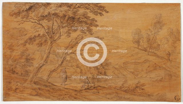 Landscape with Figures by a Stream, n.d. Creator: Johannes Glauber.