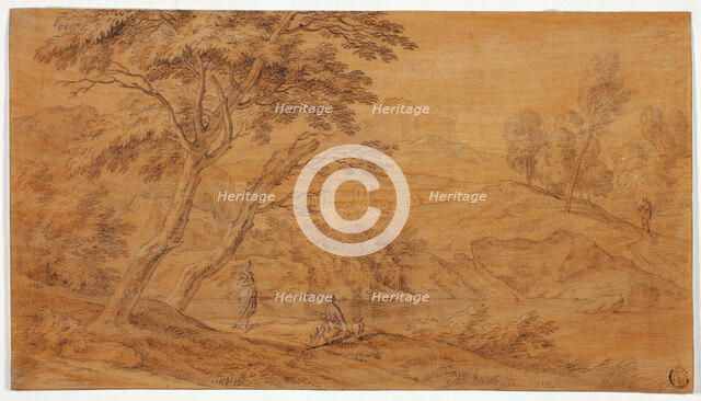 Landscape with Figures by a Stream, n.d. Creator: Johannes Glauber.