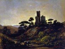 Landscape with figures by Joaquim Vayreda