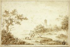 Landscape with Figures by Stream, n.d. Creator: Pierre Joseph Wallaert