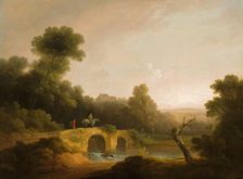 Landscape with Figures Crossing a Bridge, 1790/1800. Creators: John Rathbone, George Morland