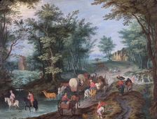 Landscape with Figures Crossing a Brook 17th century. Artist: Peeter Gysels