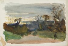 Landscape with figures in a lane at dusk, early-mid 1880s. Creator: George Clausen