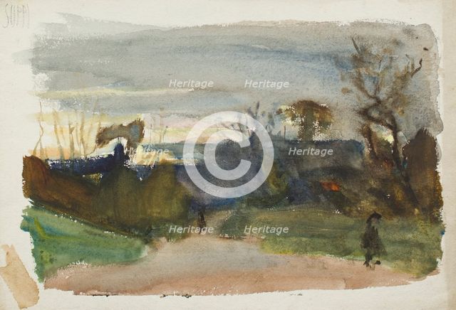 Landscape with figures in a lane at dusk, early-mid 1880s. Creator: George Clausen.