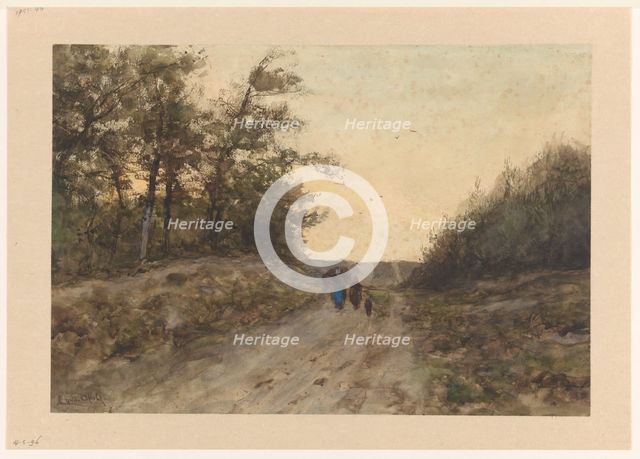 Landscape with figures on a country road, 1874-1918. Creator: Louis Apol.