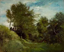 Landscape with Figures seated on a Bank, late 1870s. Artist: Charles Francois Daubigny