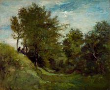Landscape with Figures seated on a Bank, late 1870s. Artist: Charles Francois Daubigny
