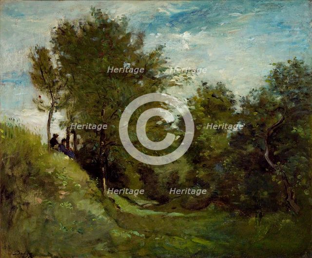 Landscape with Figures seated on a Bank, late 1870s. Artist: Charles Francois Daubigny.