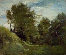 Landscape with Figures seated on a Bank, late 1870s. Artist: Charles Francois Daubigny