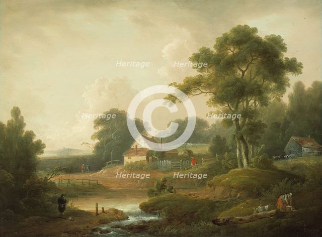 Landscape with Fisherman and Washerwoman, 1790/1800. Creators: John Rathbone, George Morland.